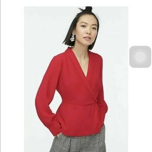 [NWT] J.Crew Crepe Faux-wrap Top in Festive Red